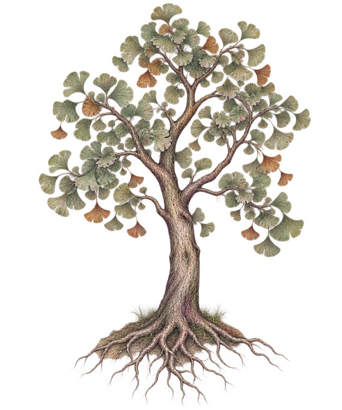 Arbre de ginkgo : image générée, texture de papier et dessin au crayon