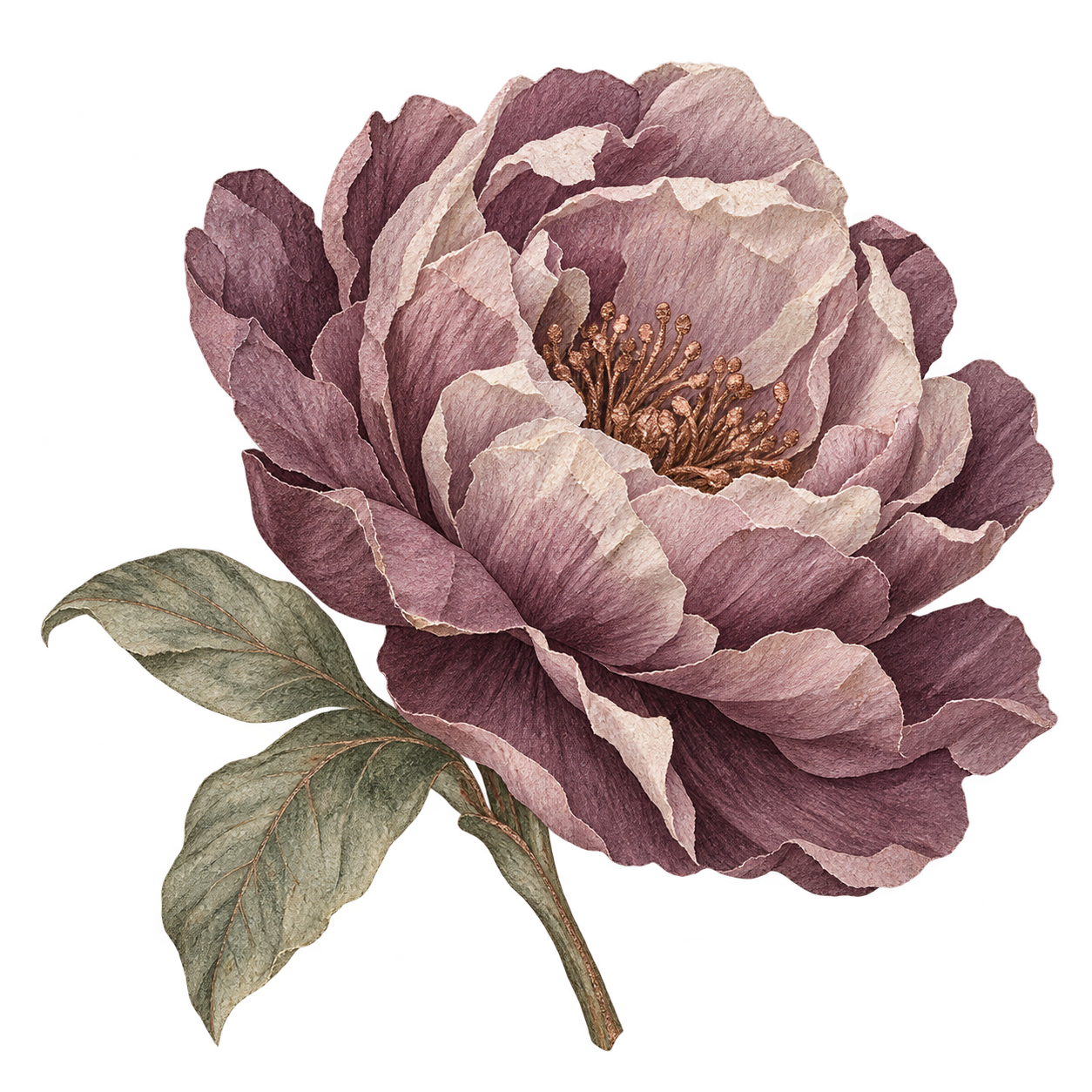 Pivoine de papier : image générée, texture de papier et dessin au crayon