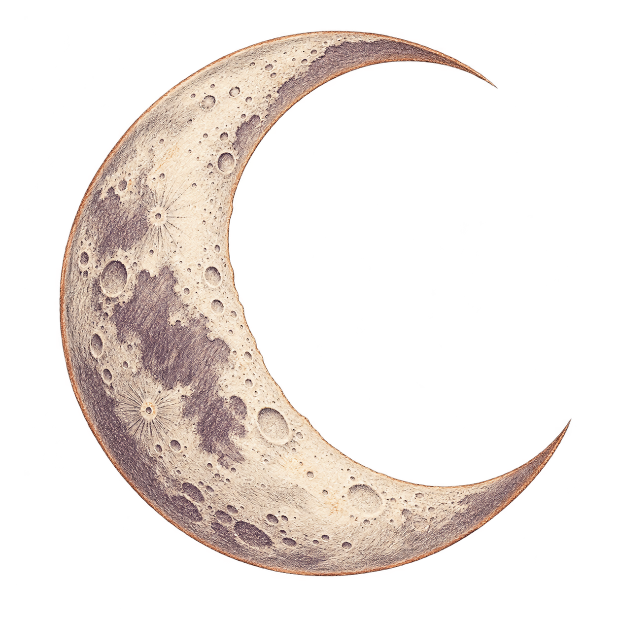 Croissant de lune : image générée, texture de papier et dessin au crayon